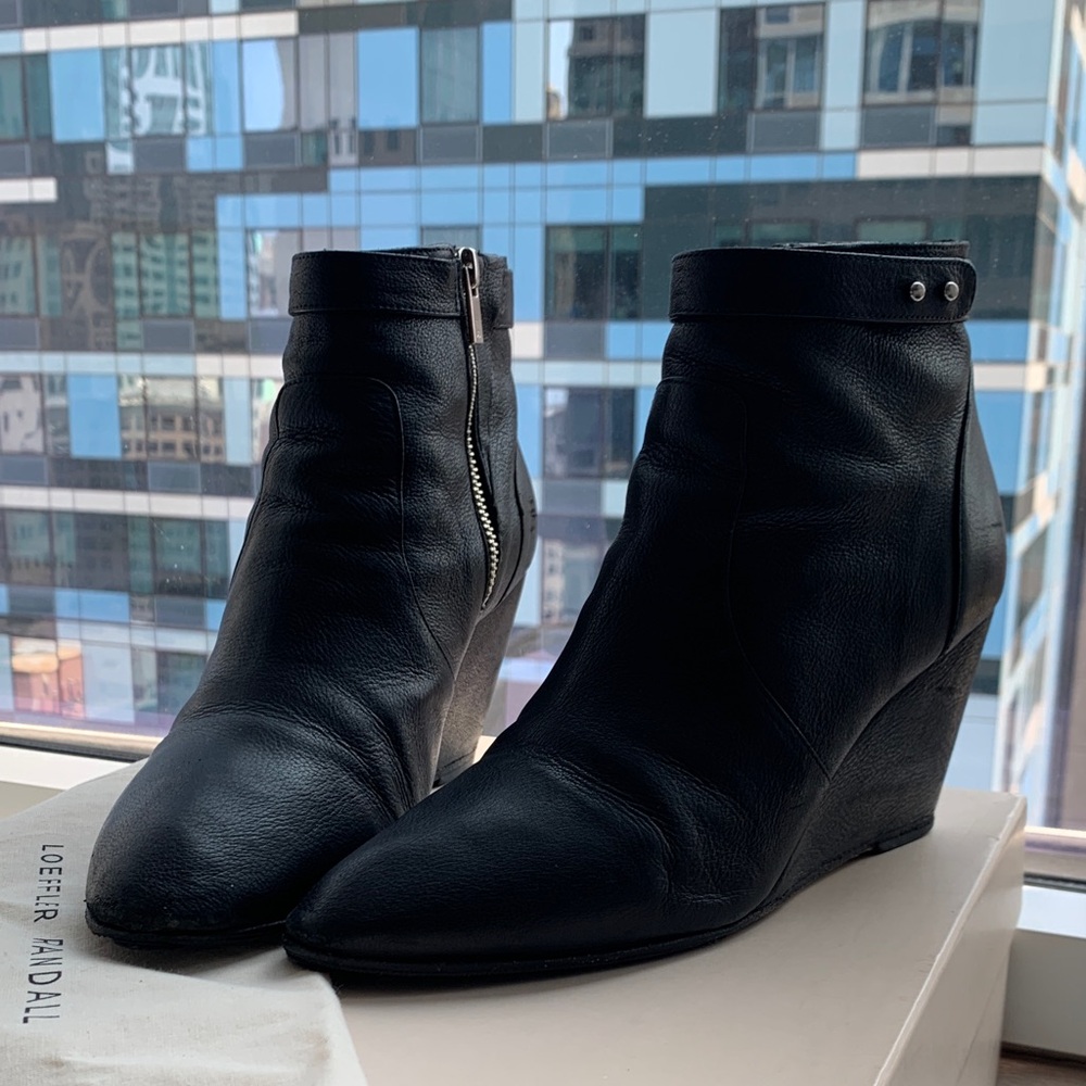 Loeffler Randall Black Leather Wedge Ankle Boots